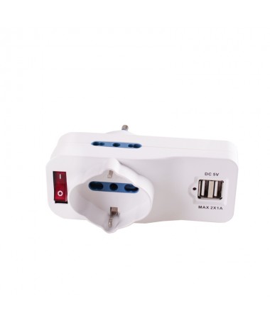 Adattatore Tripolare con 2 USB - Max 2A (1+1A) 